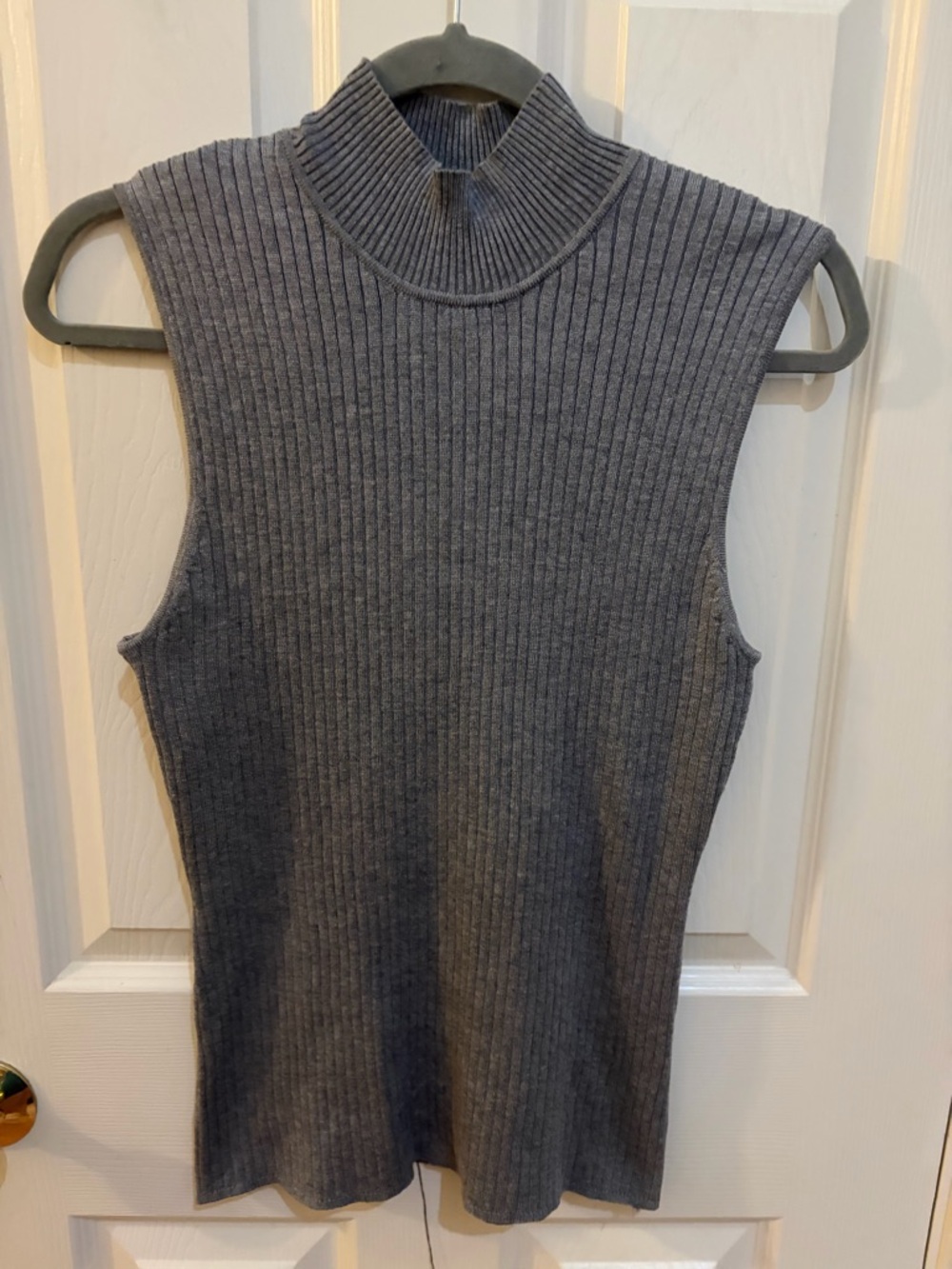 Madison Grey Charcoal Grey Ribbed Mock Neck Sleeveless Sweater Knit Top Medium